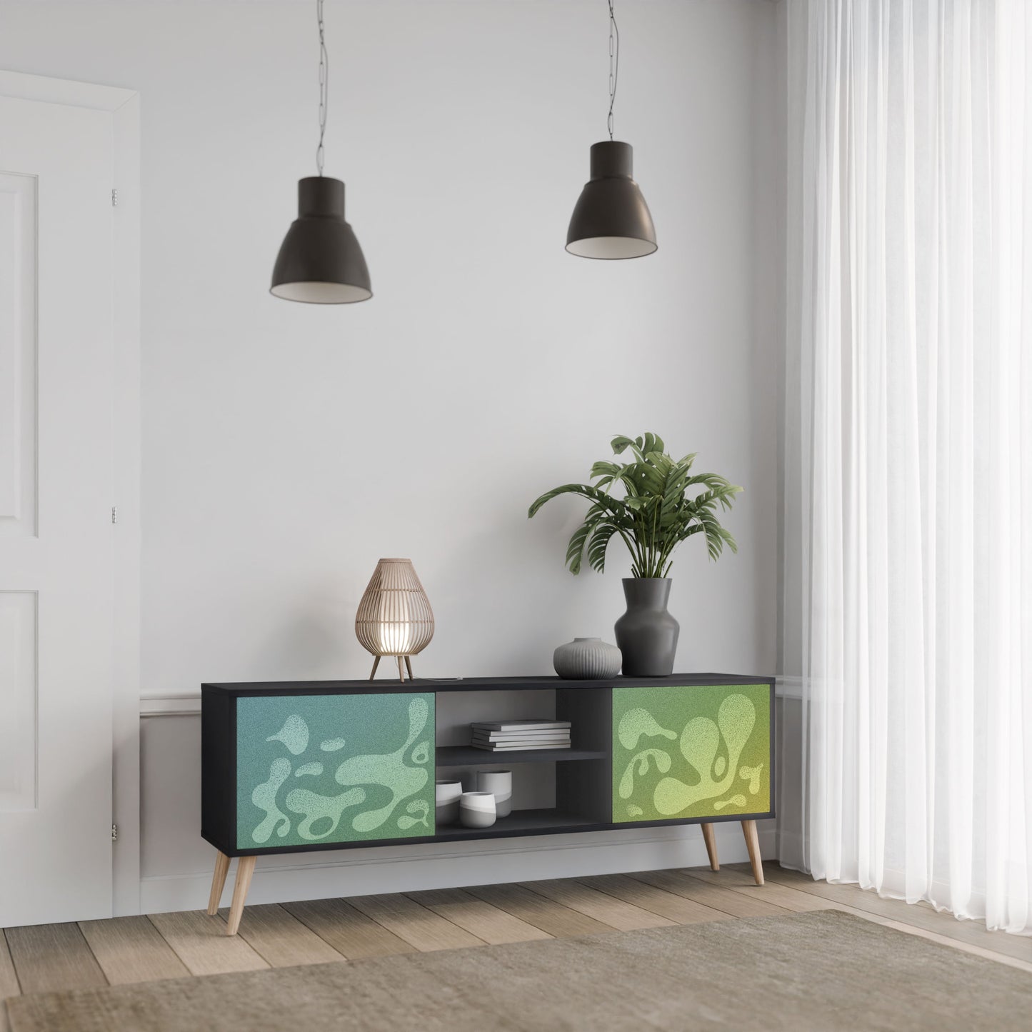 IRREGULAR BLUE 2-Door TV Stand in Black Finish