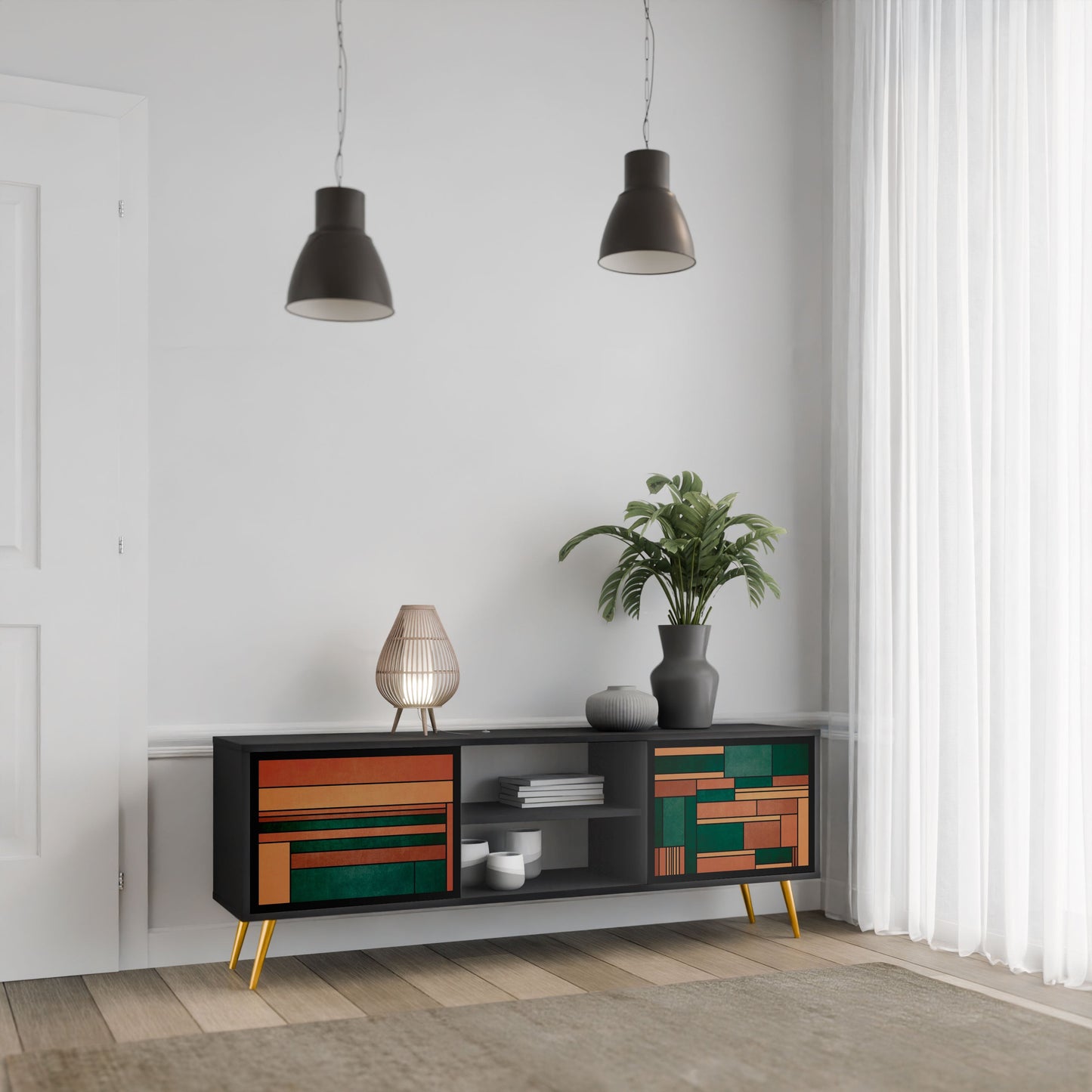 EARTHY FIGURES Mobile TV a 2 ante con finitura nera