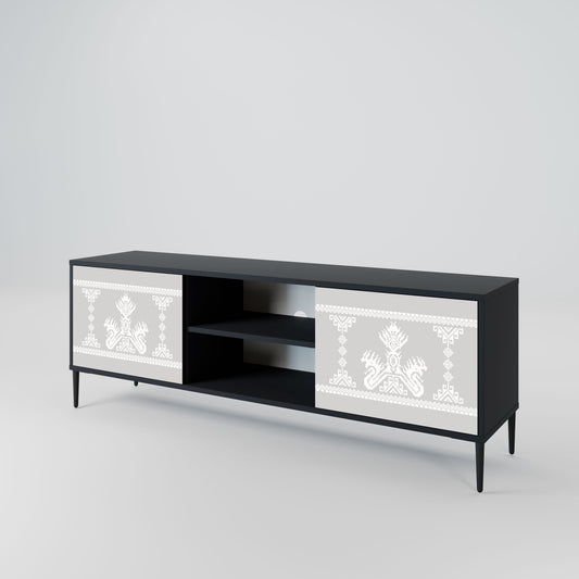 THAI GRAY 2-Door TV Stand in Black Finish