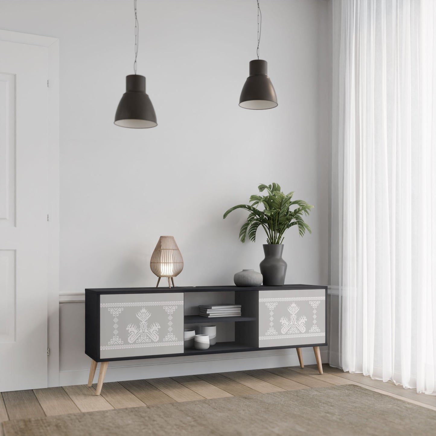 Mobile TV THAI GRAY a 2 ante con finitura nera
