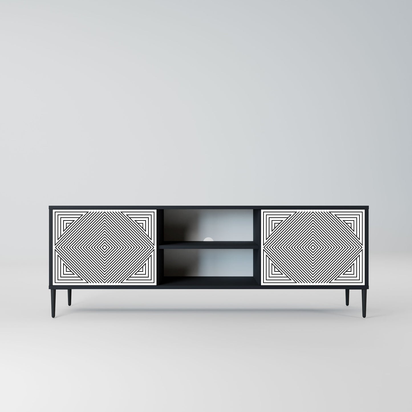 POLYGON ILLUSION 2-Door TV Stand in Black Finish