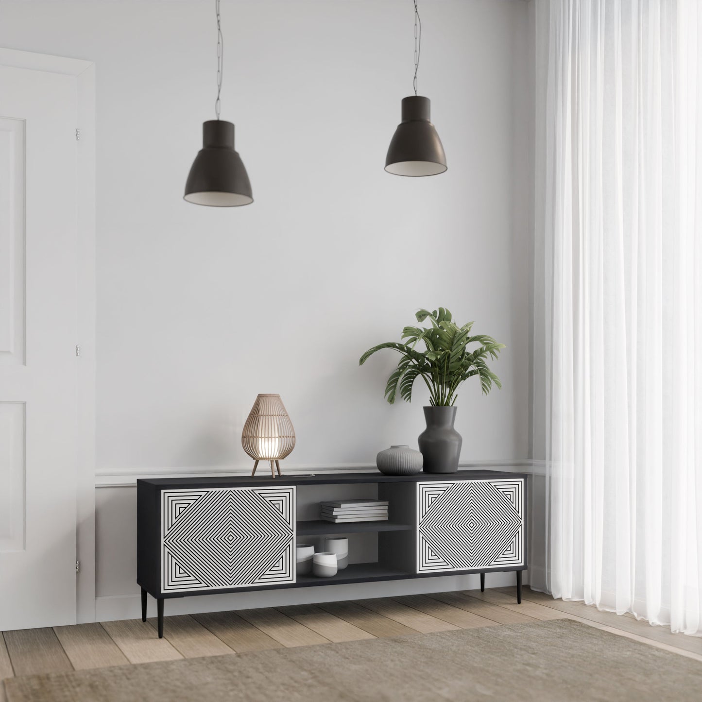 POLYGON ILLUSION 2-Door TV Stand in Black Finish
