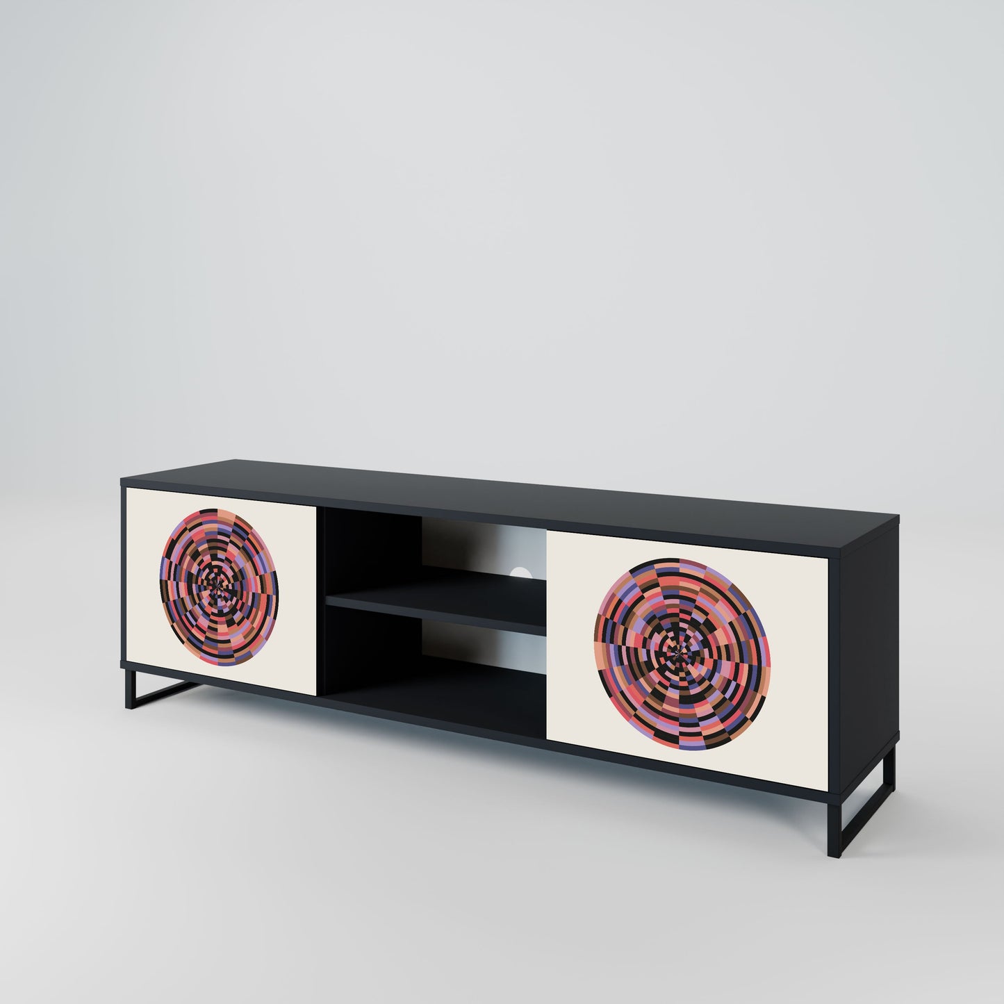 Mobile TV BROWN CIRCLES a 2 ante con finitura nera