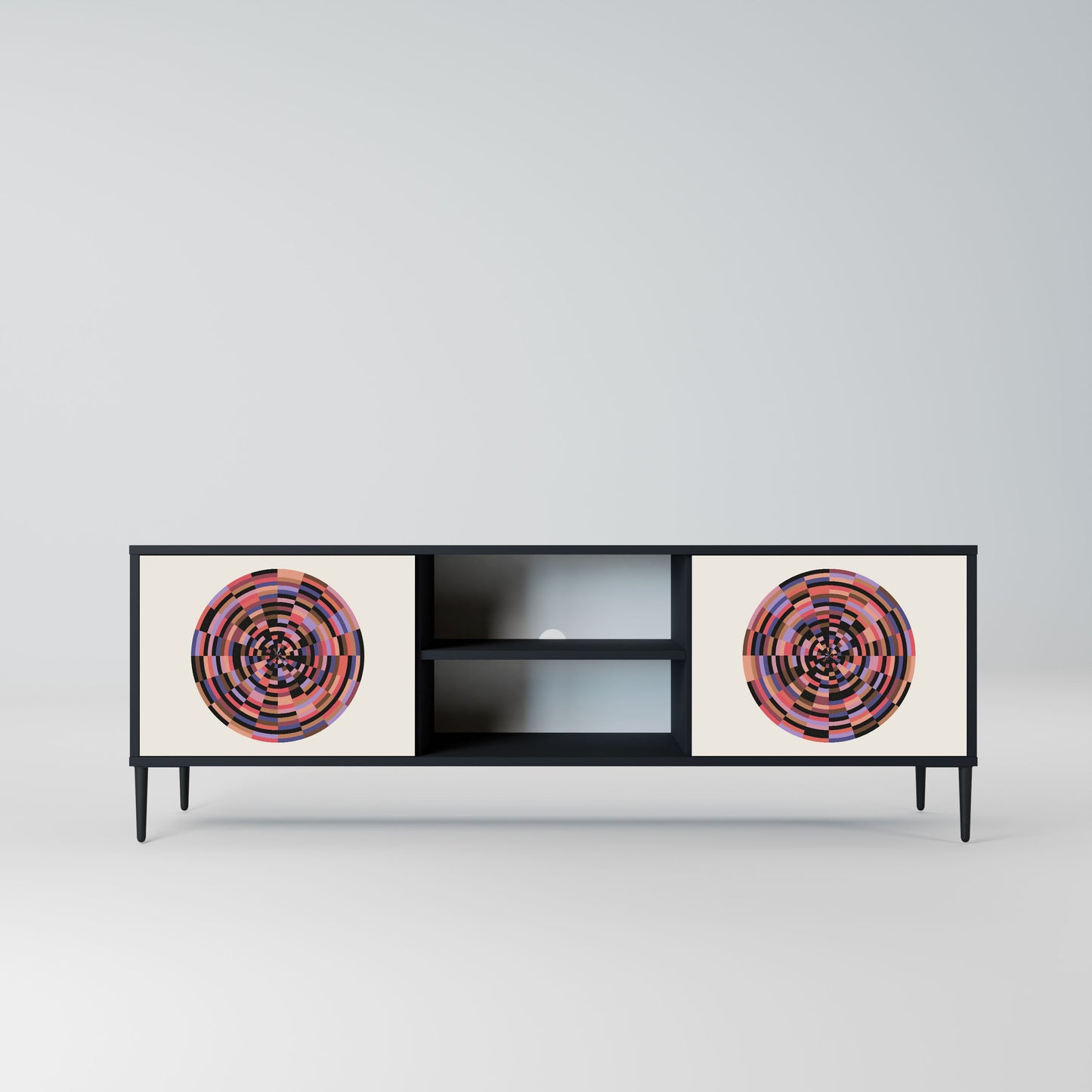 Mobile TV BROWN CIRCLES a 2 ante con finitura nera