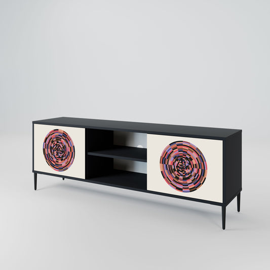 BROWN CIRCLES 2-Door TV Stand in Black Finish