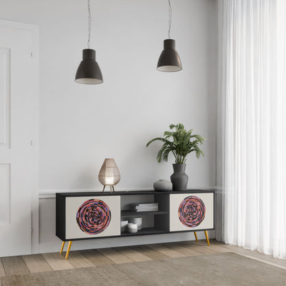 Mobile TV BROWN CIRCLES a 2 ante con finitura nera