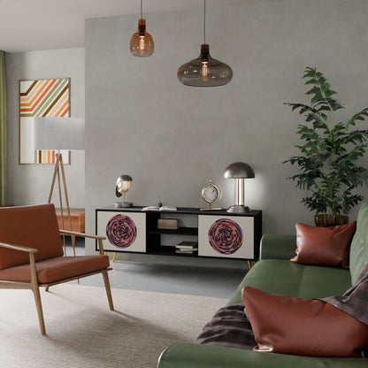 Mobile TV BROWN CIRCLES a 2 ante con finitura nera