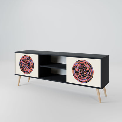 Mobile TV BROWN CIRCLES a 2 ante con finitura nera