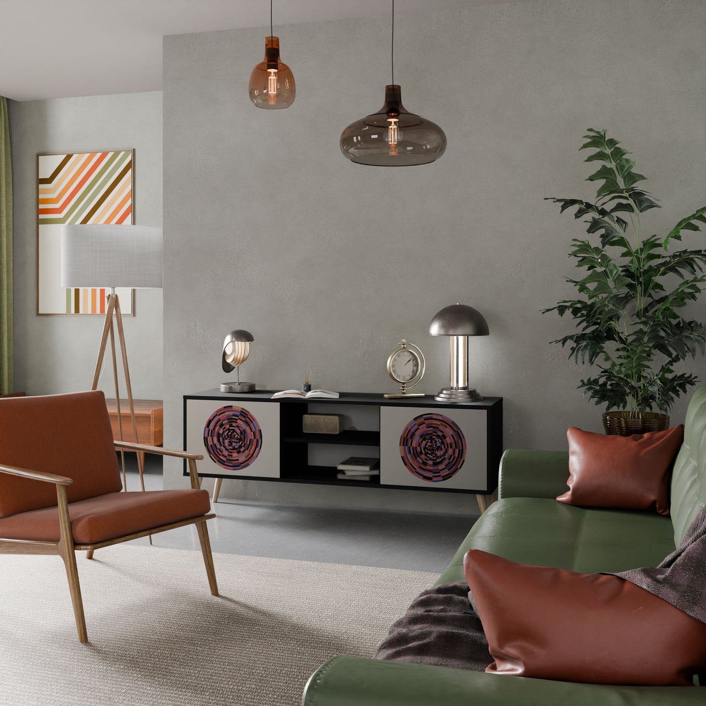 Mobile TV BROWN CIRCLES a 2 ante con finitura nera