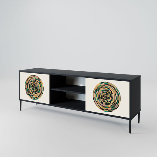 GREEN CIRCLES 2-Door TV Stand in Black Finish