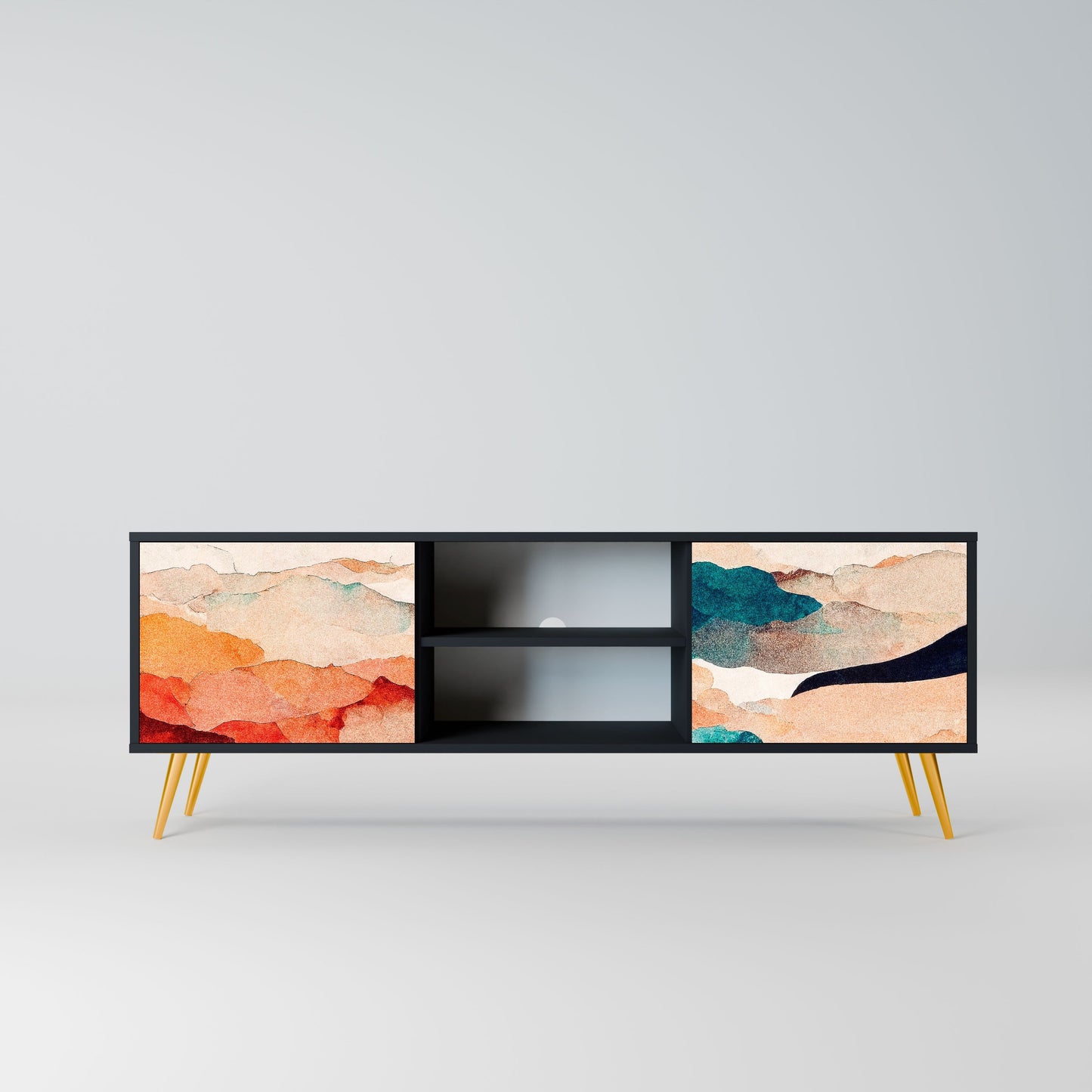 Mobile TV a 2 ante ABSTRACT LANDSCAPE in finitura nera