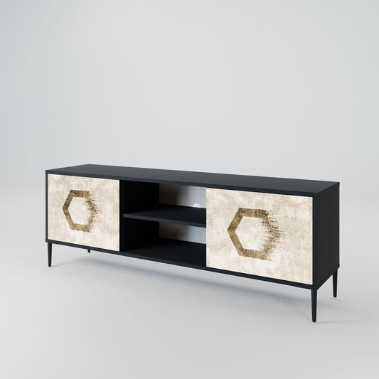 HEXAGONAL SHAPES 2-Door TV Stand in Black Finish