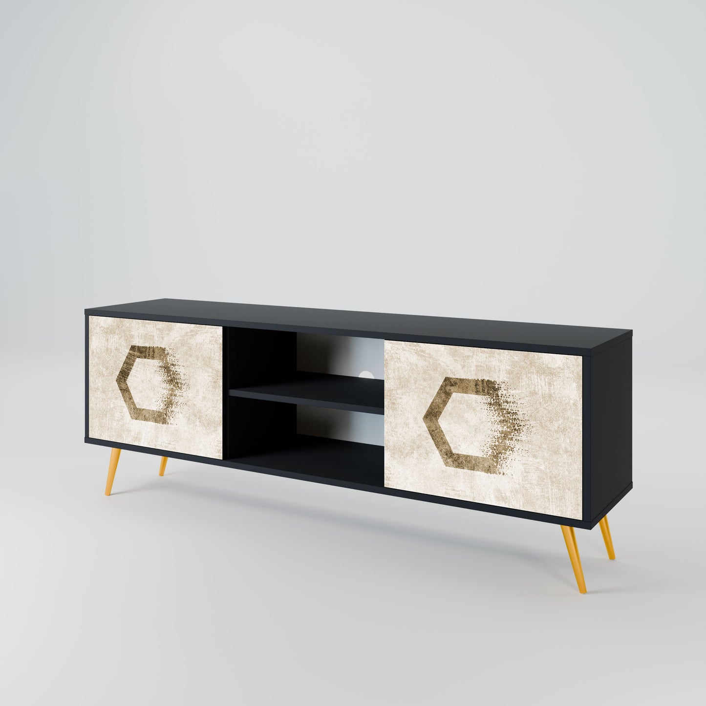 Mobile TV HEXAGONAL SHAPES a 2 ante in finitura nera