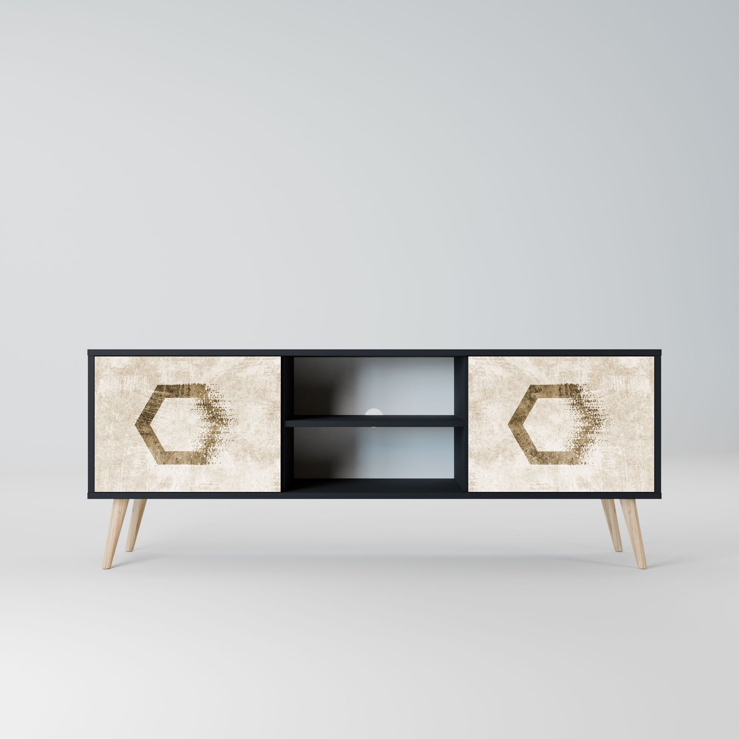 Mobile TV HEXAGONAL SHAPES a 2 ante in finitura nera