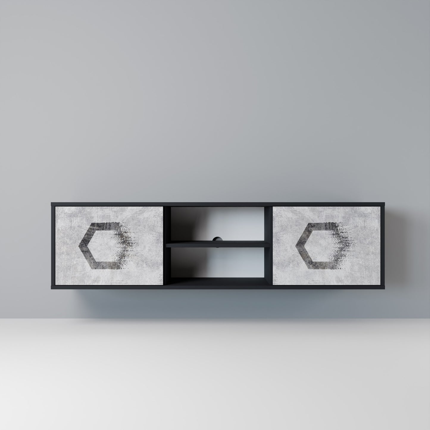 HEXAGONAL FIGURES Mobile TV a 2 Ante in Finitura Nera