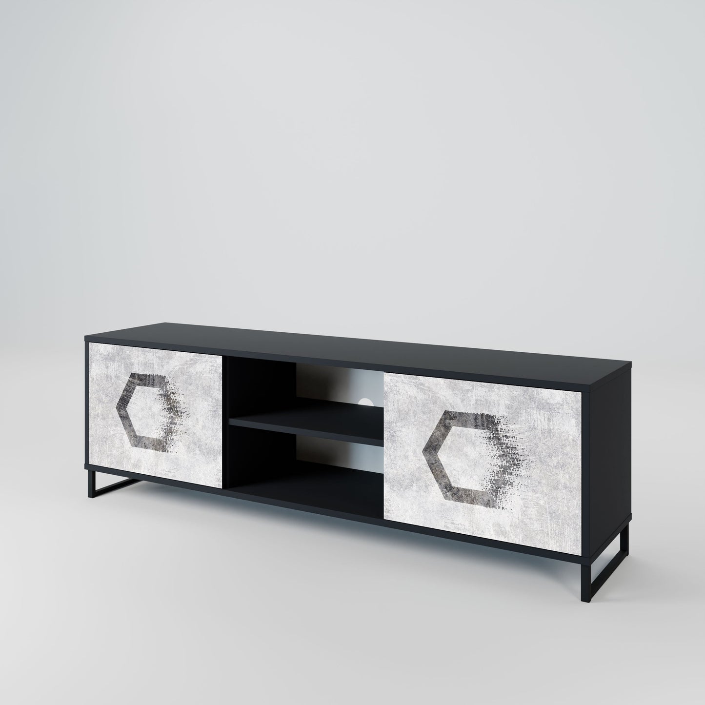 Mobile TV HEXAGONAL FIGURES a 2 ante in finitura nera