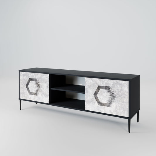 HEXAGONAL FIGURES 2-Door TV Stand in Black Finish