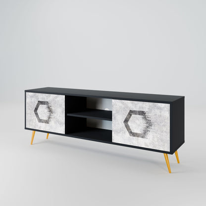 Mobile TV HEXAGONAL FIGURES a 2 ante in finitura nera