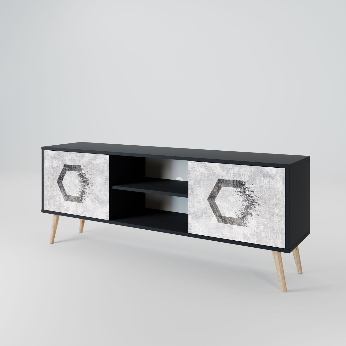 Mobile TV HEXAGONAL FIGURES a 2 ante in finitura nera
