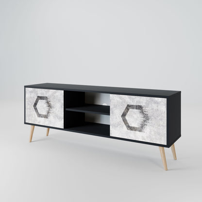 Mobile TV HEXAGONAL FIGURES a 2 ante in finitura nera
