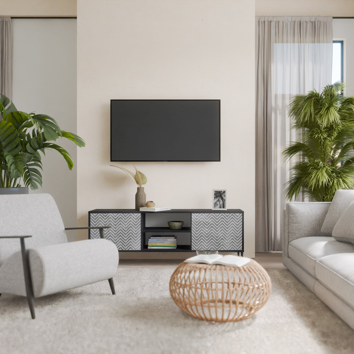 Mobile TV CONCRETE ZIG ZAG a 2 ante in finitura nera