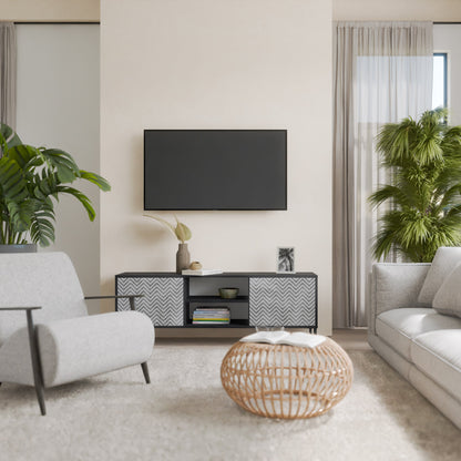 Mobile TV CONCRETE ZIG ZAG a 2 ante in finitura nera