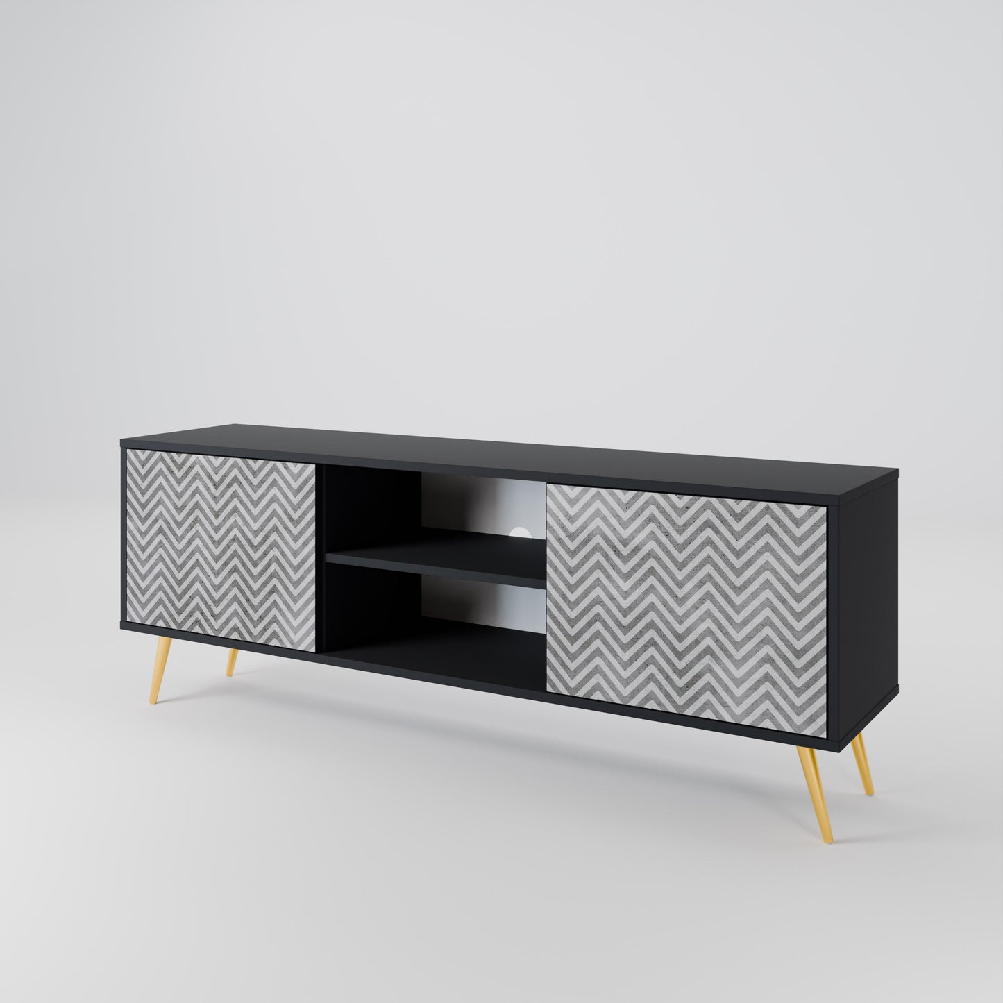 Mobile TV CONCRETE ZIG ZAG a 2 ante in finitura nera