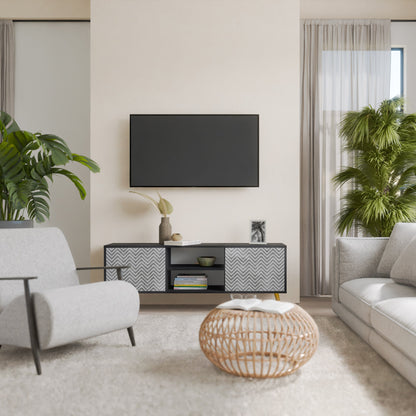 Mobile TV CONCRETE ZIG ZAG a 2 ante in finitura nera