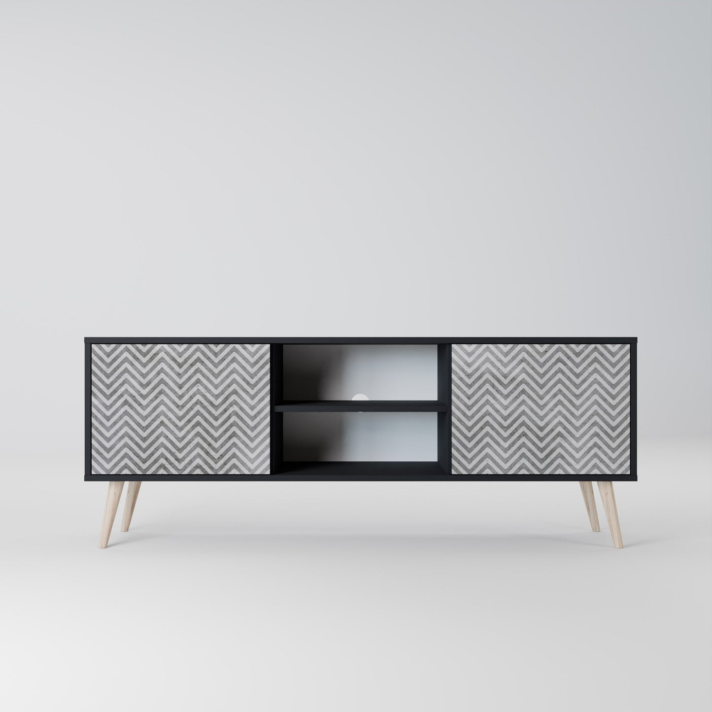 Mobile TV CONCRETE ZIG ZAG a 2 ante in finitura nera