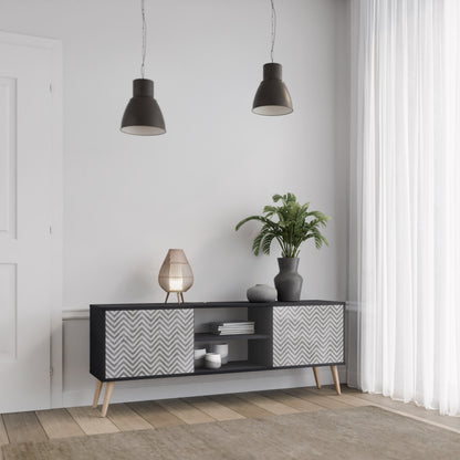 Mobile TV CONCRETE ZIG ZAG a 2 ante in finitura nera