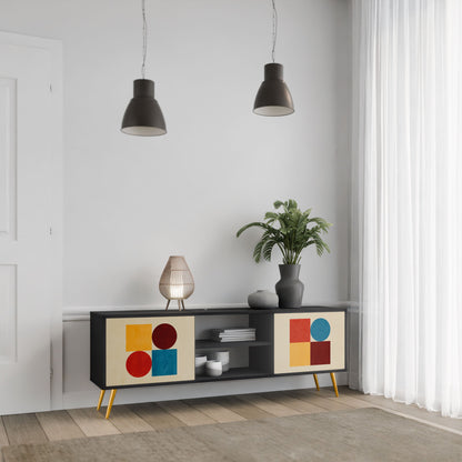 GEOMETRIC PUZZLE 2-Door TV Stand in Black Finish