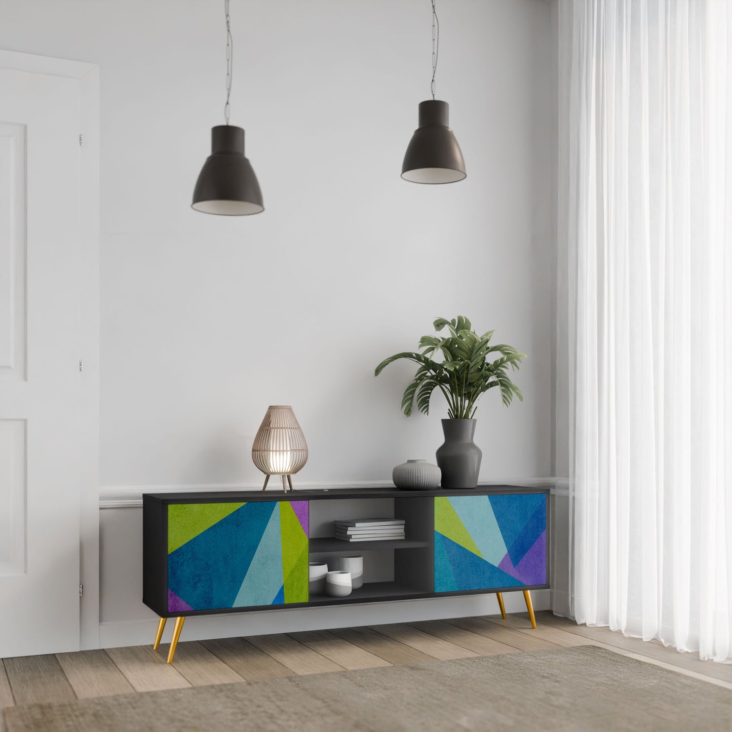 Mobile TV COLD SHOWCASE a 2 ante con finitura nera