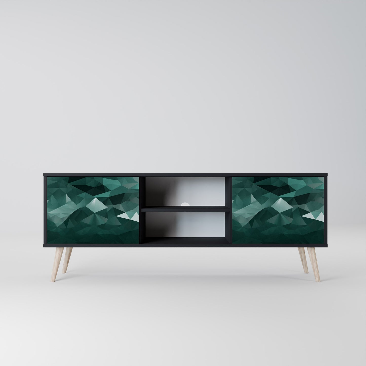 Mobile TV POLYGONAL FLOATING a 2 ante con finitura nera