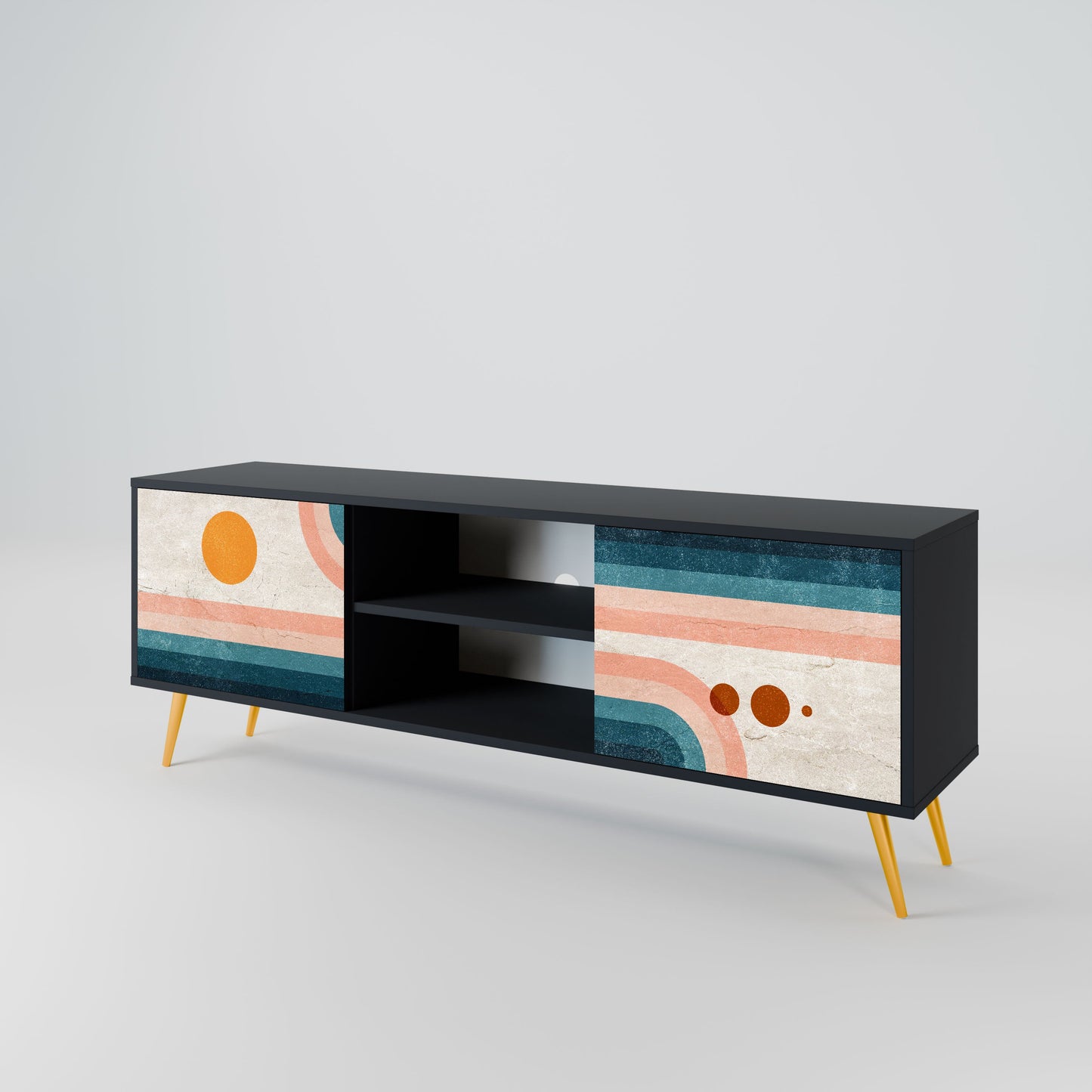 TWO HALVES 2-Door TV Stand in Black Finish