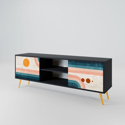 TWO HALVES 2-Door TV Stand in Black Finish