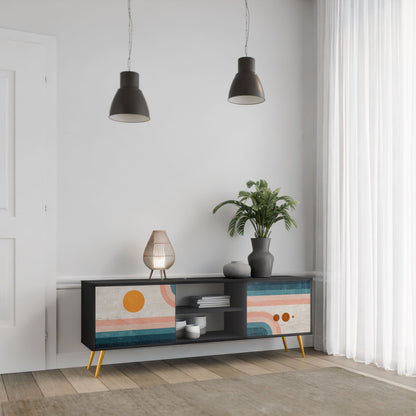 TWO HALVES 2-Door TV Stand in Black Finish