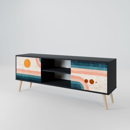 TWO HALVES 2-Door TV Stand in Black Finish