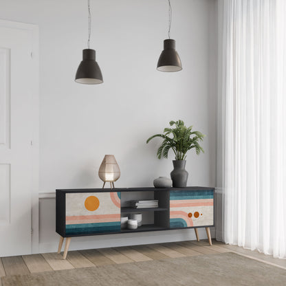 TWO HALVES 2-Door TV Stand in Black Finish