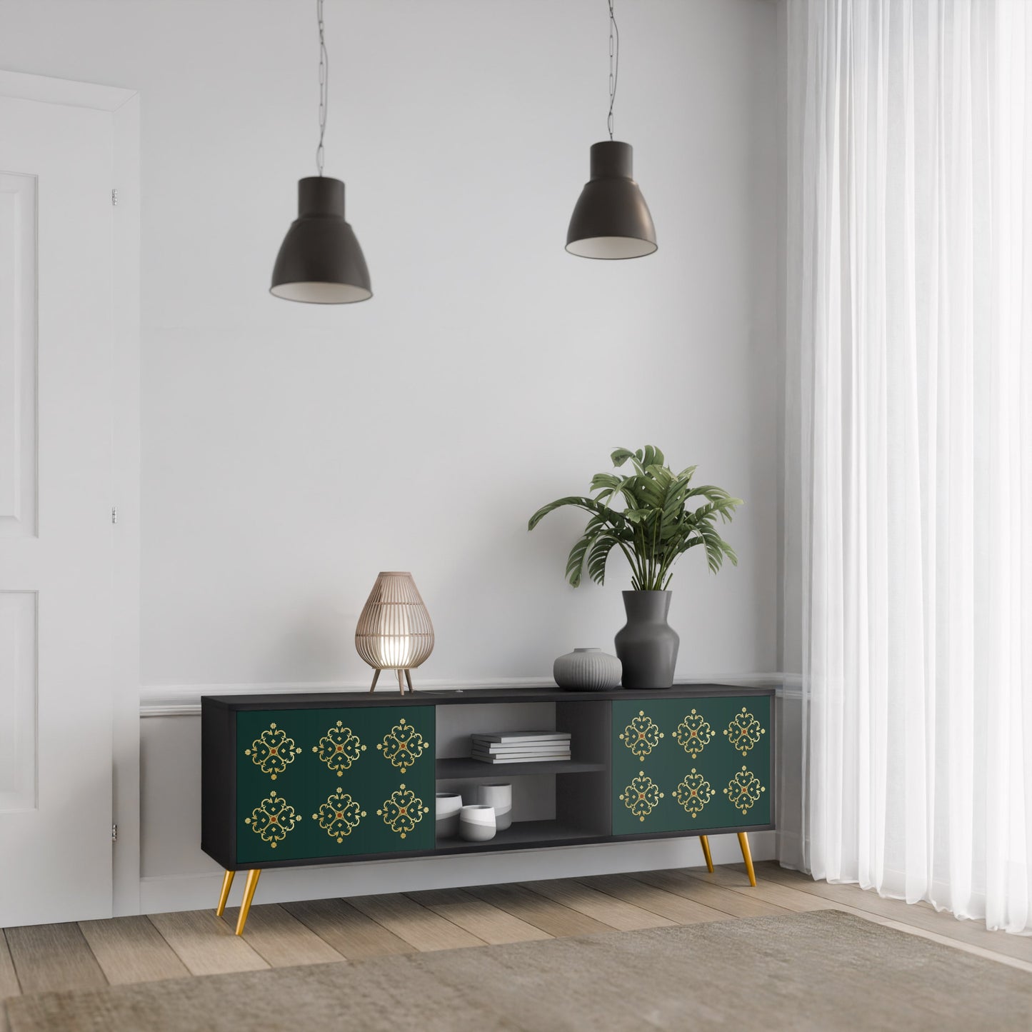 Mobile TV ROYAL MEDALLION a 2 ante con finitura nera