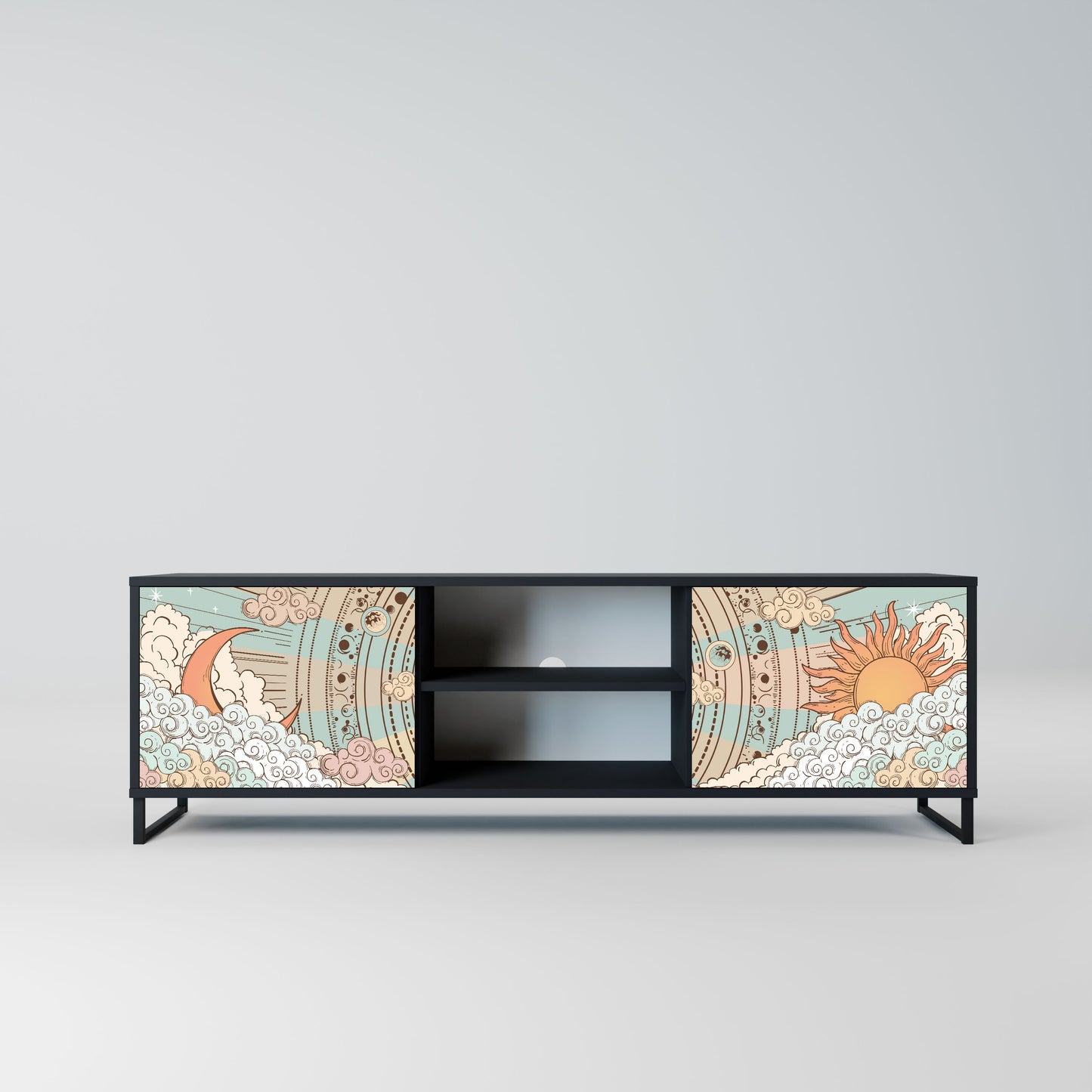 MYSTICAL STRUCTURE 2-Door TV Stand in Black Finish