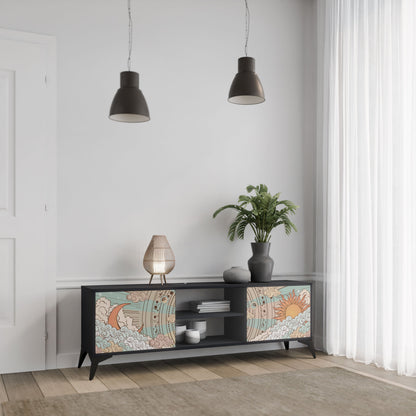 MYSTICAL STRUCTURE 2-Door TV Stand in Black Finish