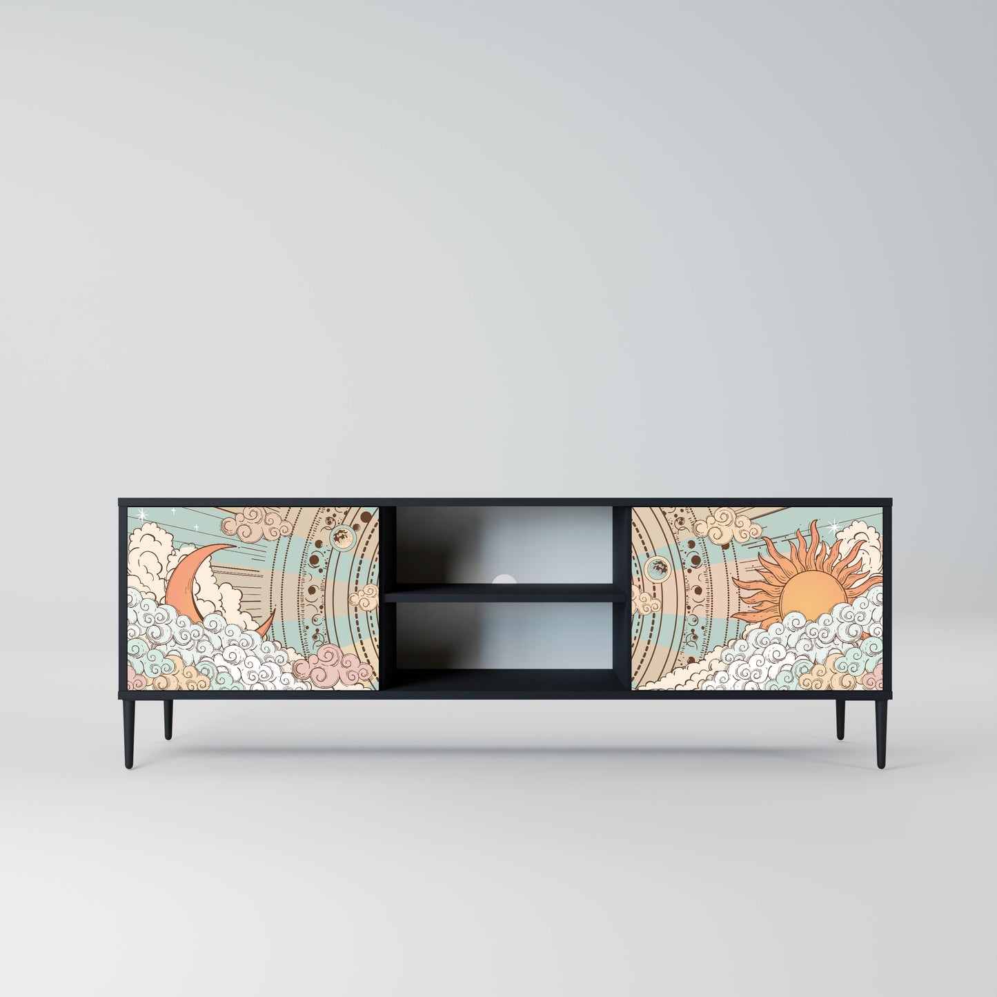 MYSTICAL STRUCTURE 2-Door TV Stand in Black Finish