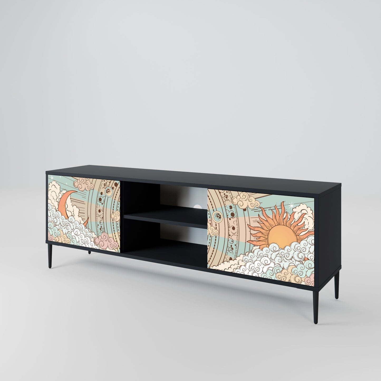MYSTICAL STRUCTURE 2-Door TV Stand in Black Finish