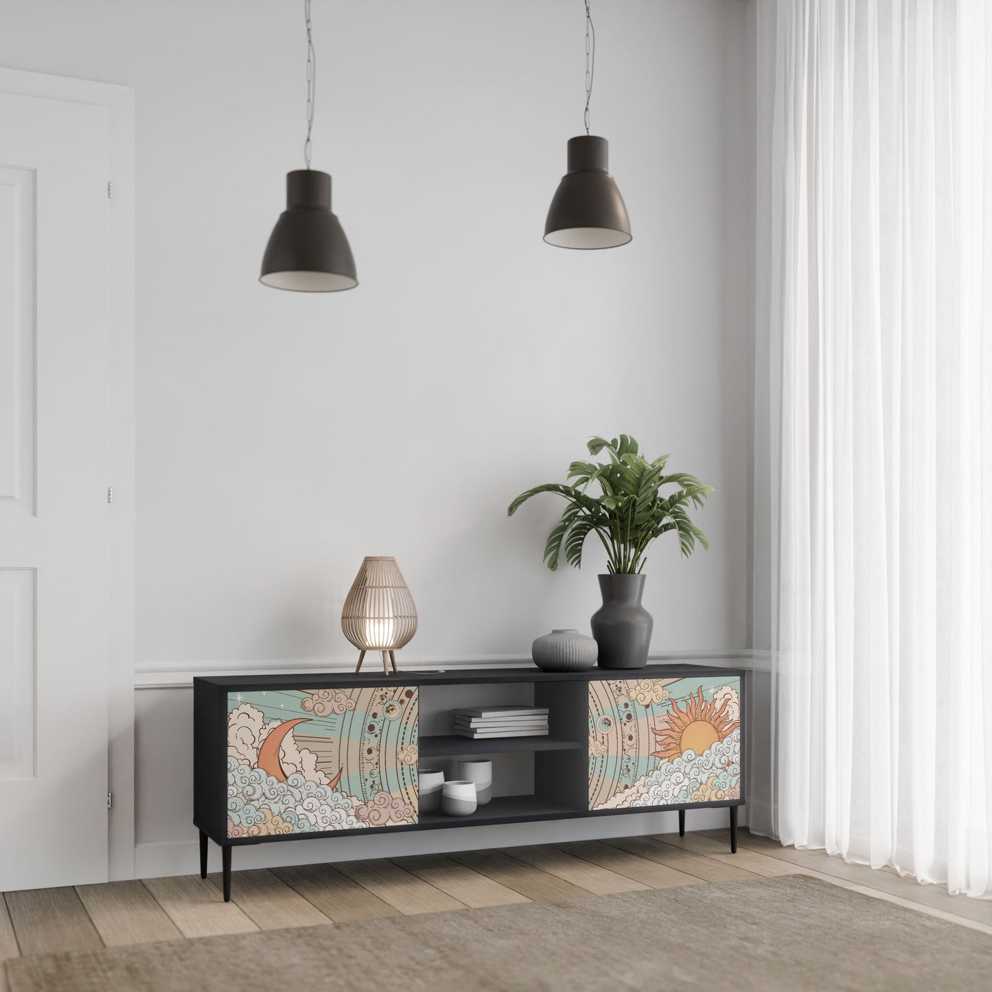 MYSTICAL STRUCTURE 2-Door TV Stand in Black Finish