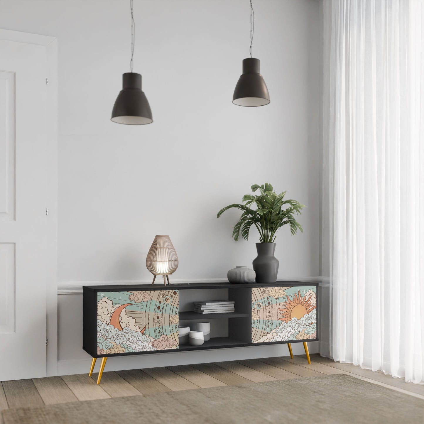 MYSTICAL STRUCTURE 2-Door TV Stand in Black Finish