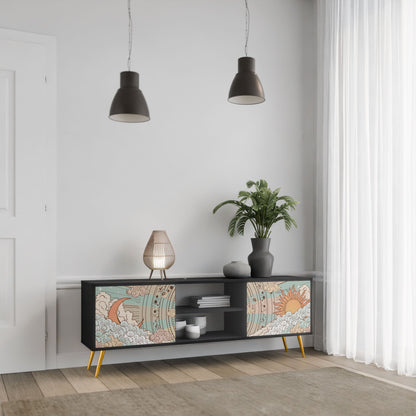 MYSTICAL STRUCTURE 2-Door TV Stand in Black Finish