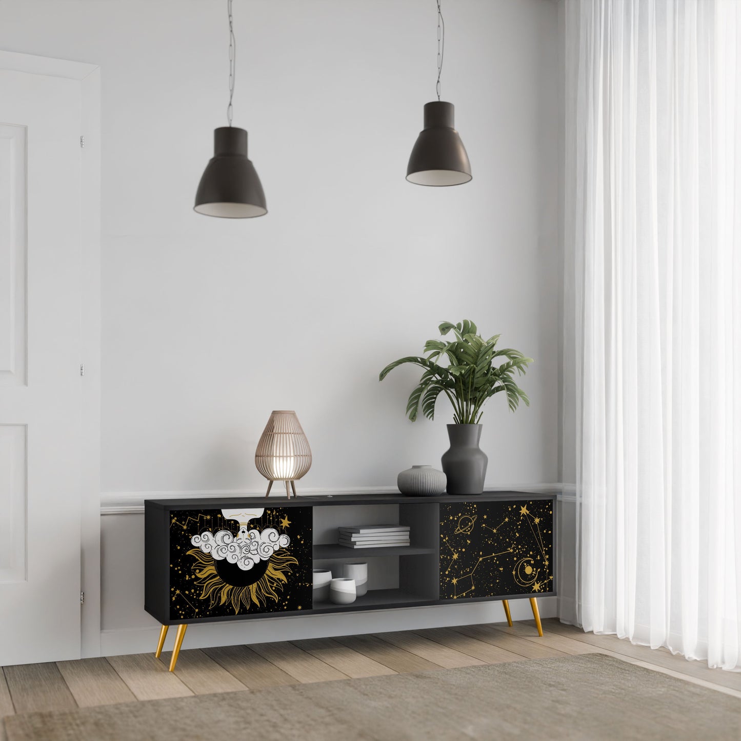 STELLAR CONSTELLATIONS 2-Door TV Stand in Black Finish