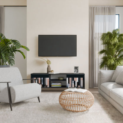 COLLAGE OF RECTANGLES 2-Door TV Stand in Black Finish