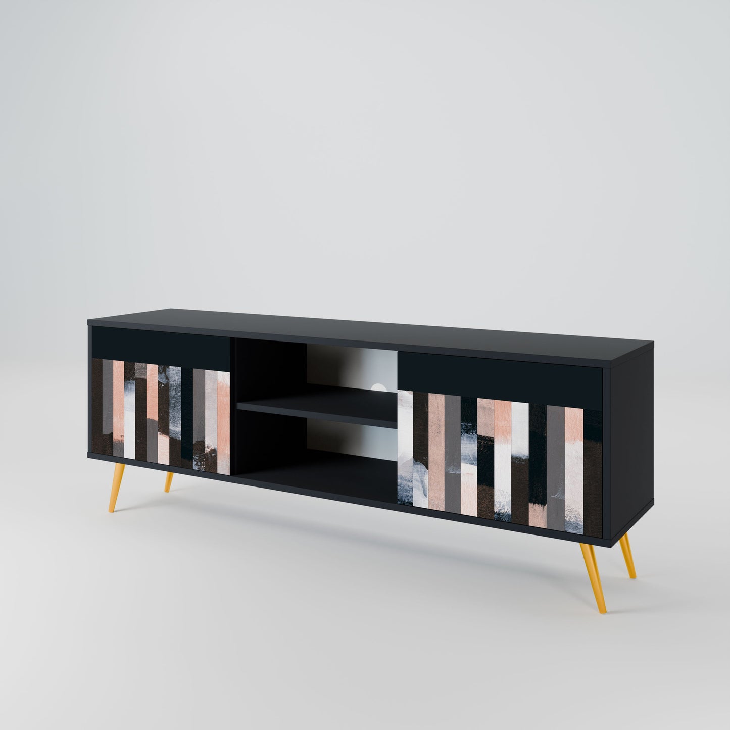 COLLAGE OF RECTANGLES 2-Door TV Stand in Black Finish
