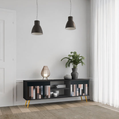 COLLAGE OF RECTANGLES 2-Door TV Stand in Black Finish